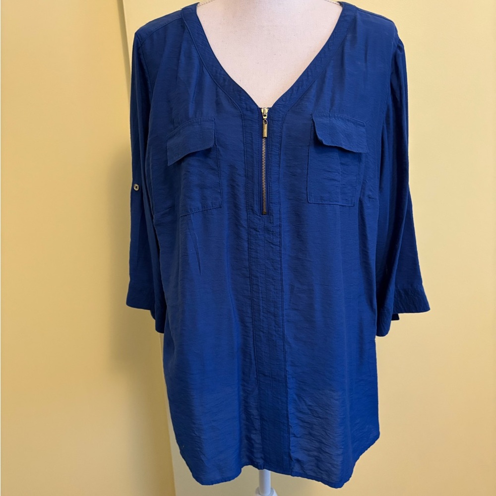Roz & Ali Royal Blue Blouse with Zipper Detail